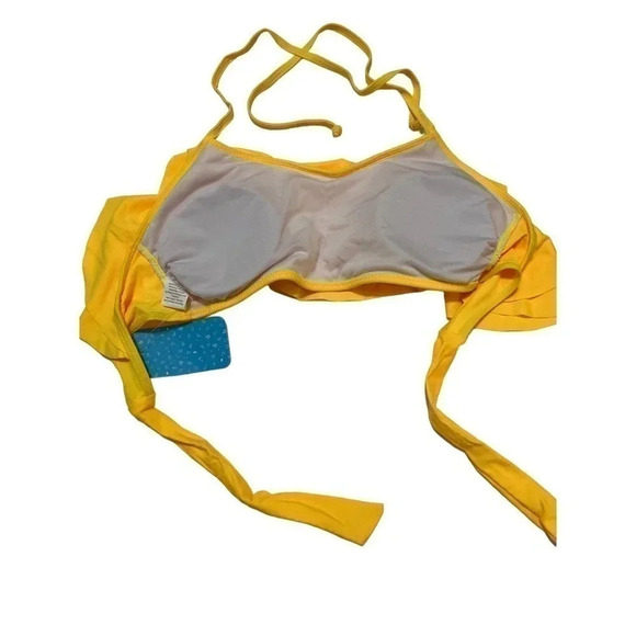 IFFEI Double Ruffled Halter Bikini Top Yellow NWT Size S - Picture 6 of 9